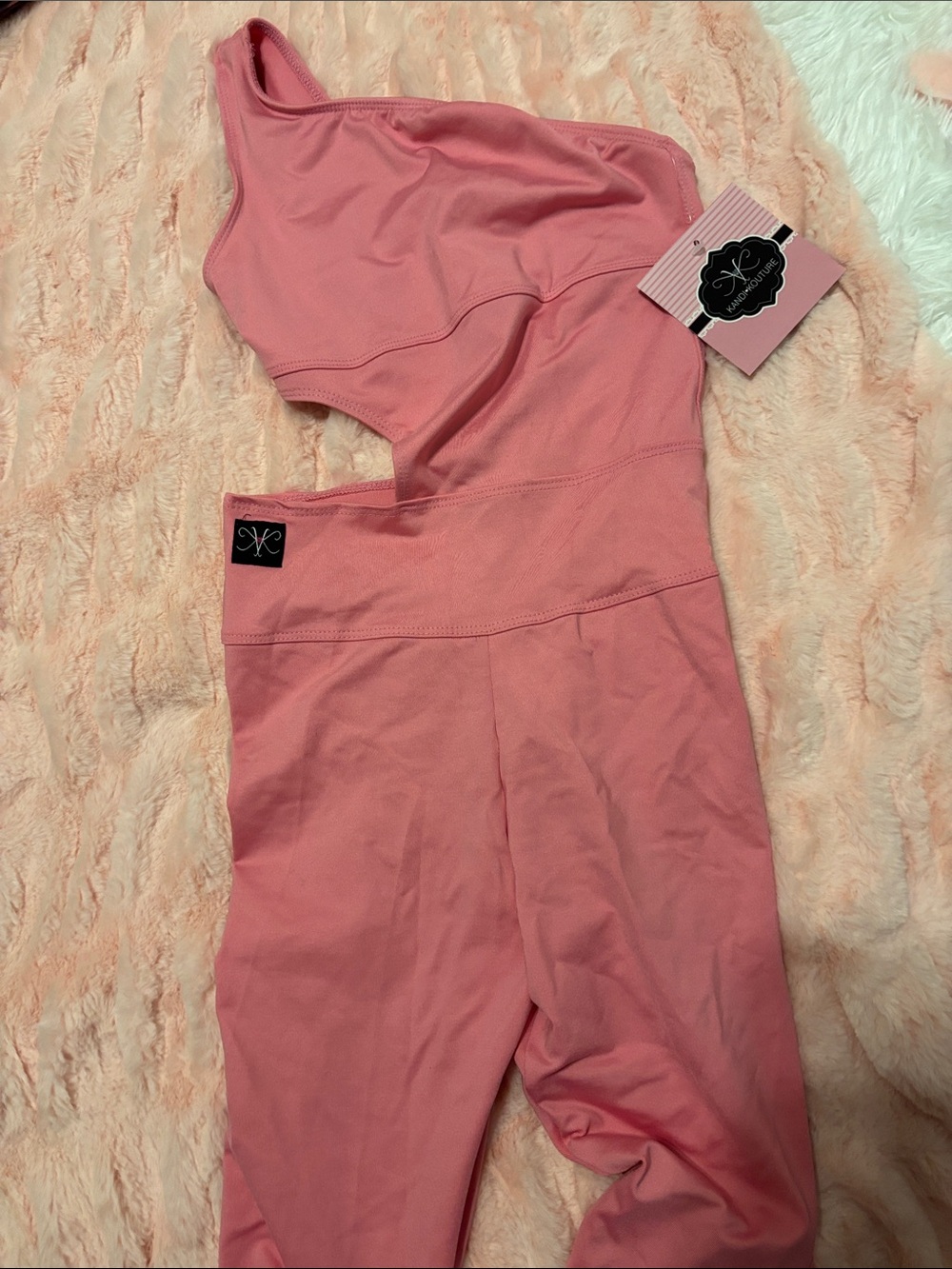 Kandi Kouture Dance/Acro One-Shoulder Pink Bodysuit CXL 10/12 NWT Smoke Free